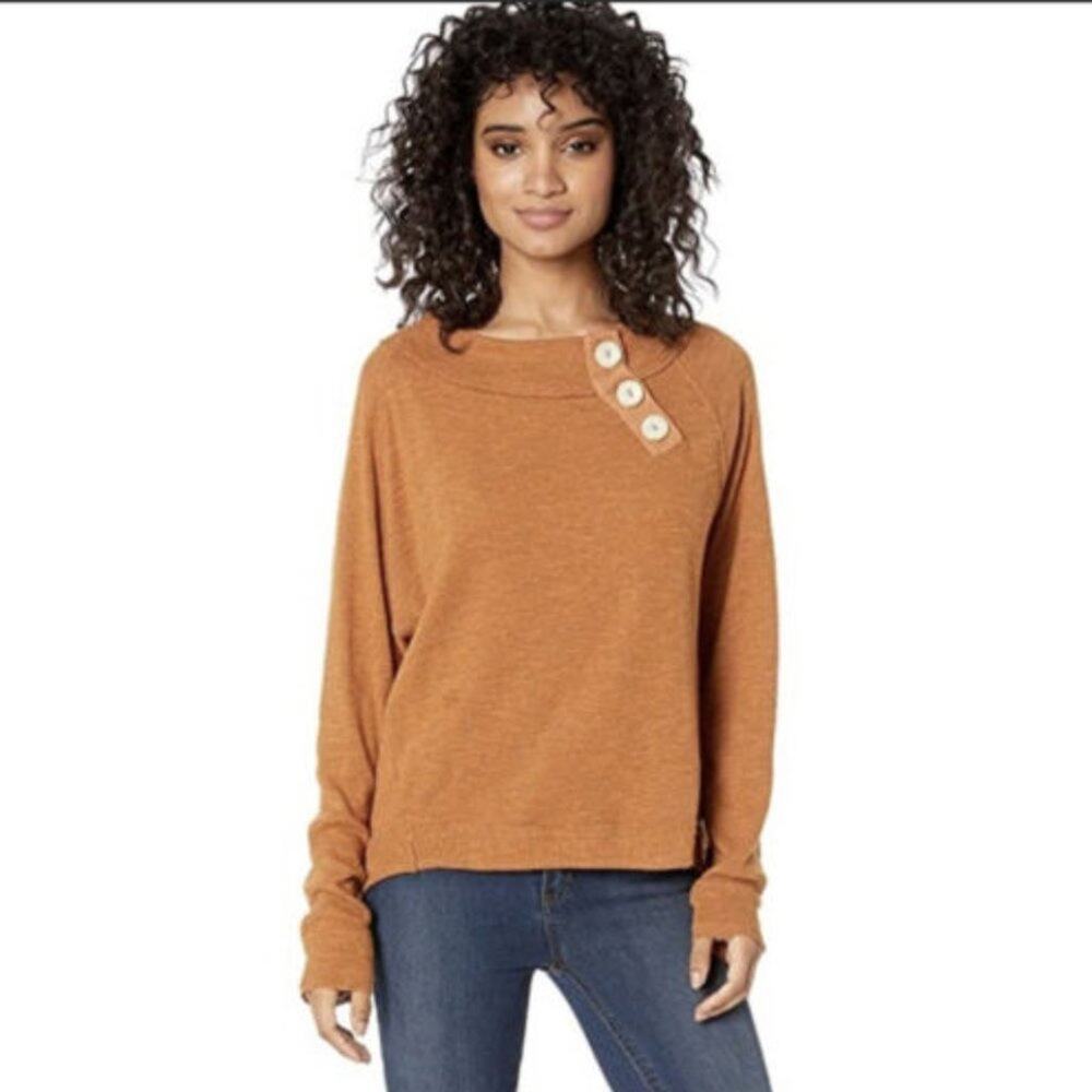 Free People We The Free Don't Forget Me T-Shirt Cedar V-Neck Long Sleeve Medium